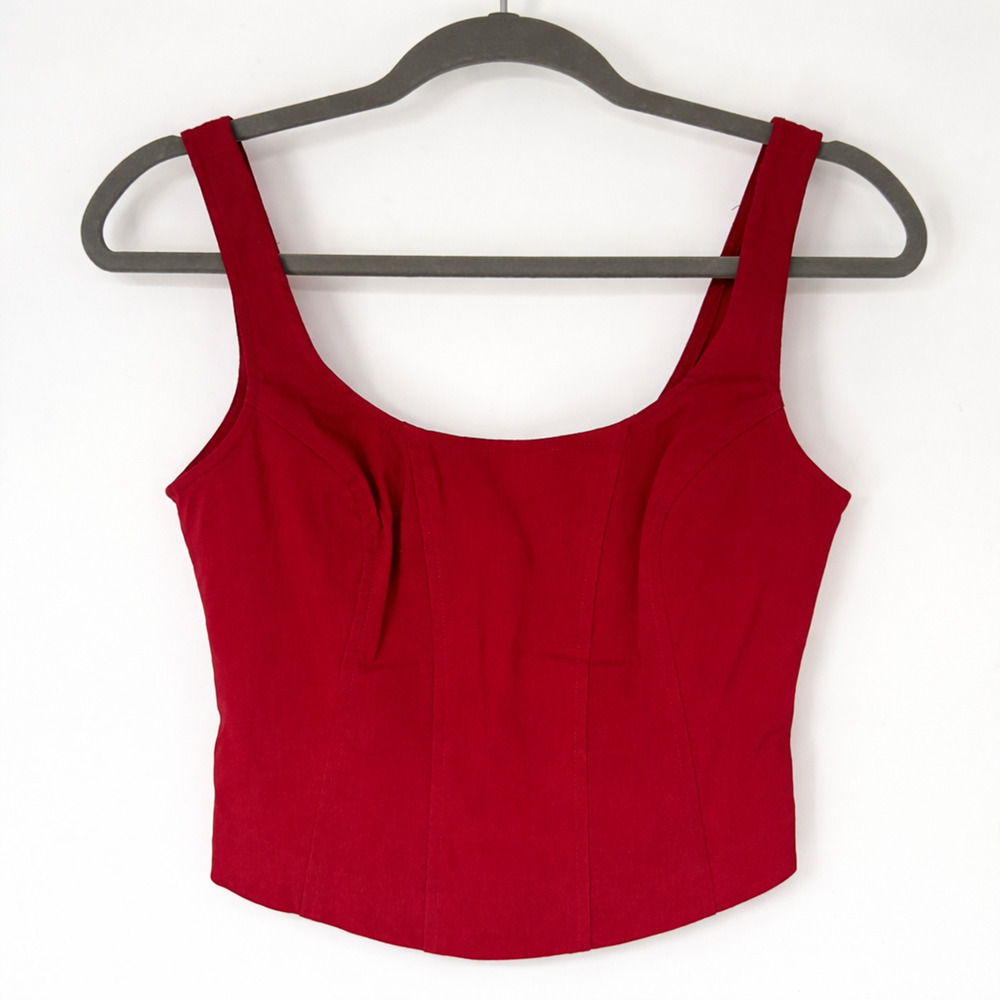 90s Y2K Guess Cropped Top Women M Red Wine Sleeveless Side Zip Stretch Fitted